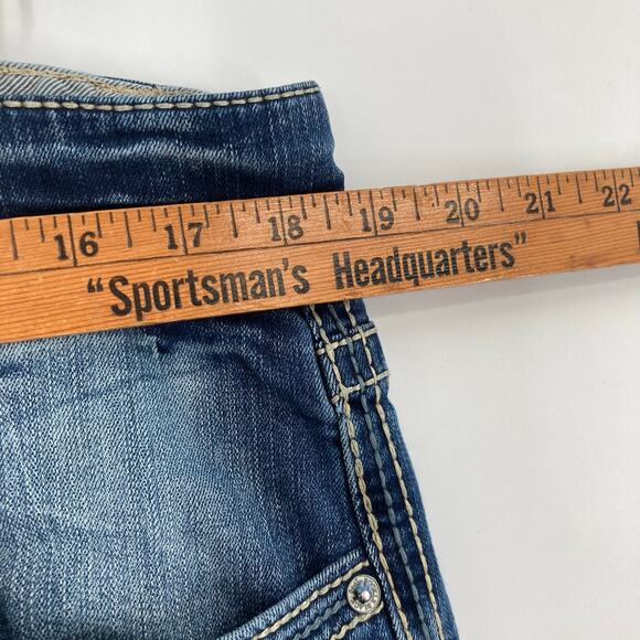 Buckle Black Jeans Fit No 11 Straight Leg Whiskered Thick Stitch Dark Wash 38R - Picture 11 of 12